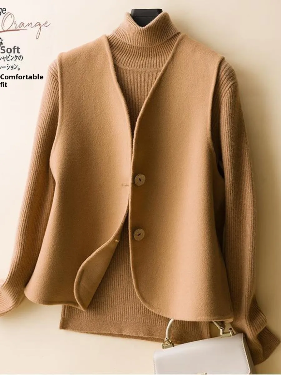 

Двусторонний шерстяной жилет, женская верхняя одежда, тюжет, внутренний жилет, чистый жилет, осень-зима, Новое поступление, универсальный Sle