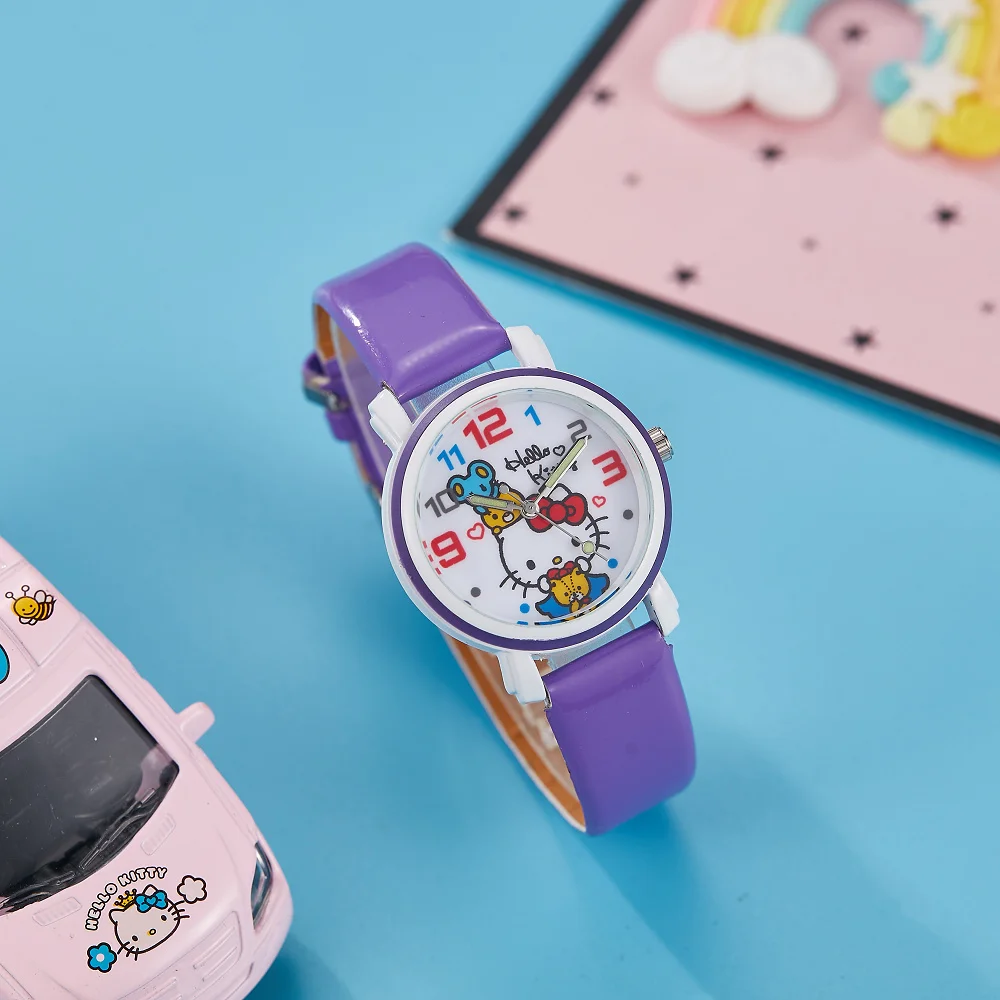 سانريو مرحبا كيتي ساعة فتاة الموضة ساعة Kawaii كوارتز عادية موضة ساعة اليد النساء فتاة الأطفال هدايا عيد الميلاد عطلة