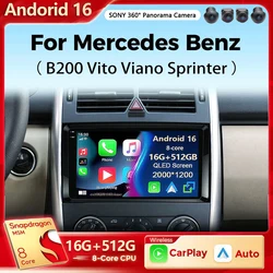 Android 16 Car Radio QLED For Mercedes Benz B200 A B Class W169 W245 Viano Vito W639 Sprinter W906 Navigation Auto Stereo DSP BT