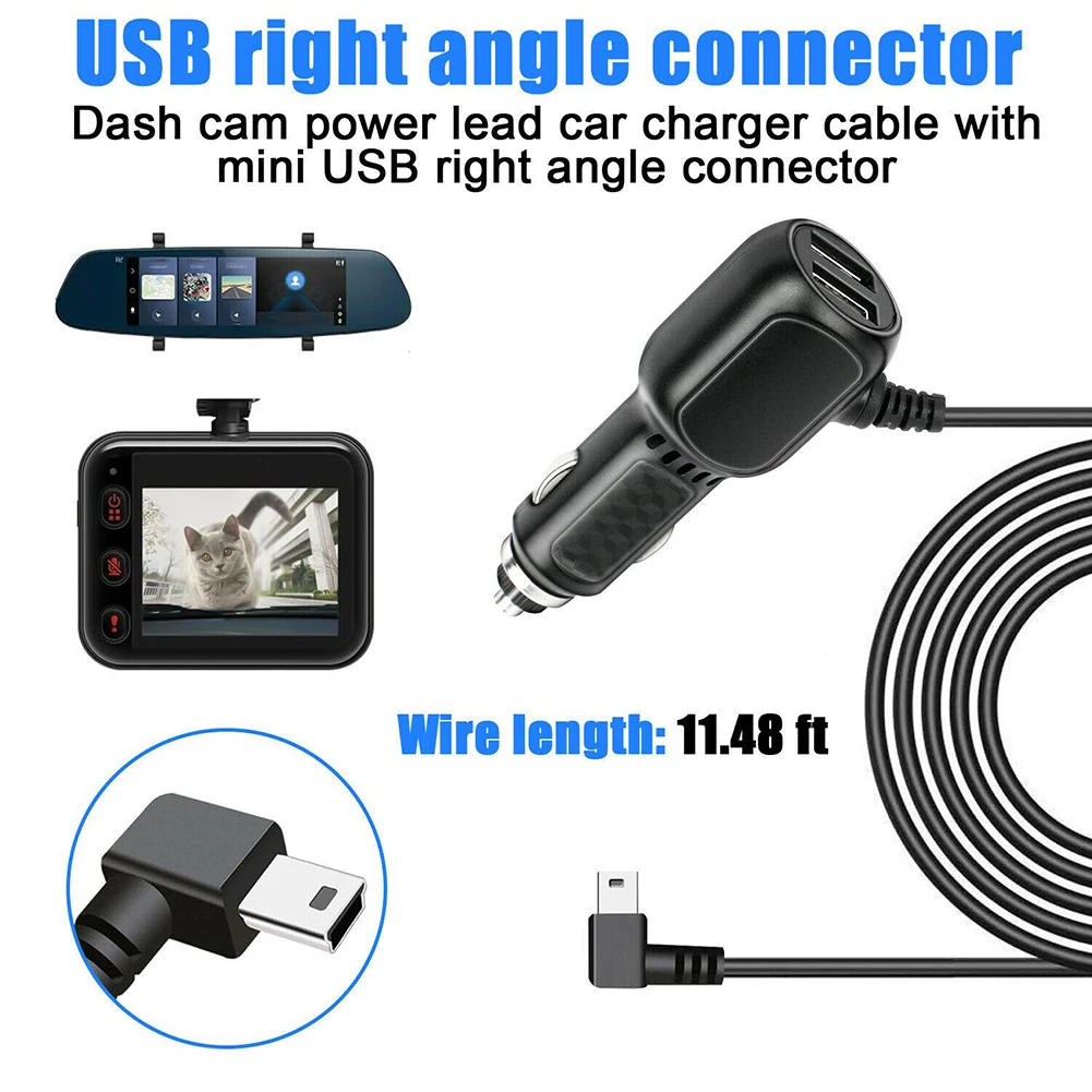 Mini Micro USB Car Charger 3.5meter 5V 3.4A With 2 USB Ports For Car DVR Dash Camera GPS Video Recorder Car Parts