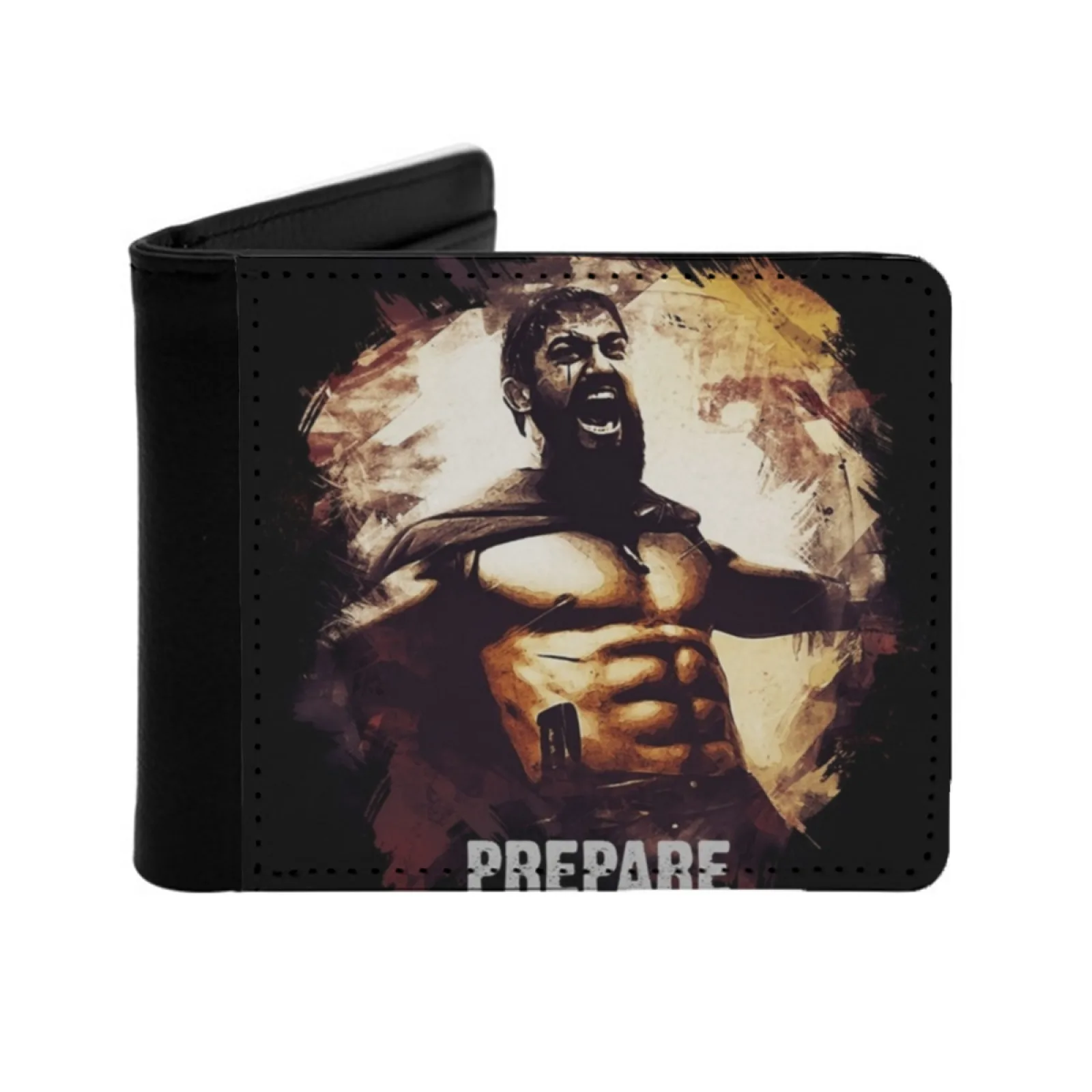 Prepare For Glory King Leonidas Men's Wallet Black Street Style Purse Short Wallet With Credit Card Holder Movies Video Movie