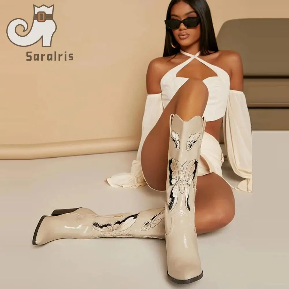 Sarairis Cowgirl Women Western Boots 2022 Autumn Winter Fashion Comfy Women Knee-high Boots With Butterfly Shoes Big Size 46