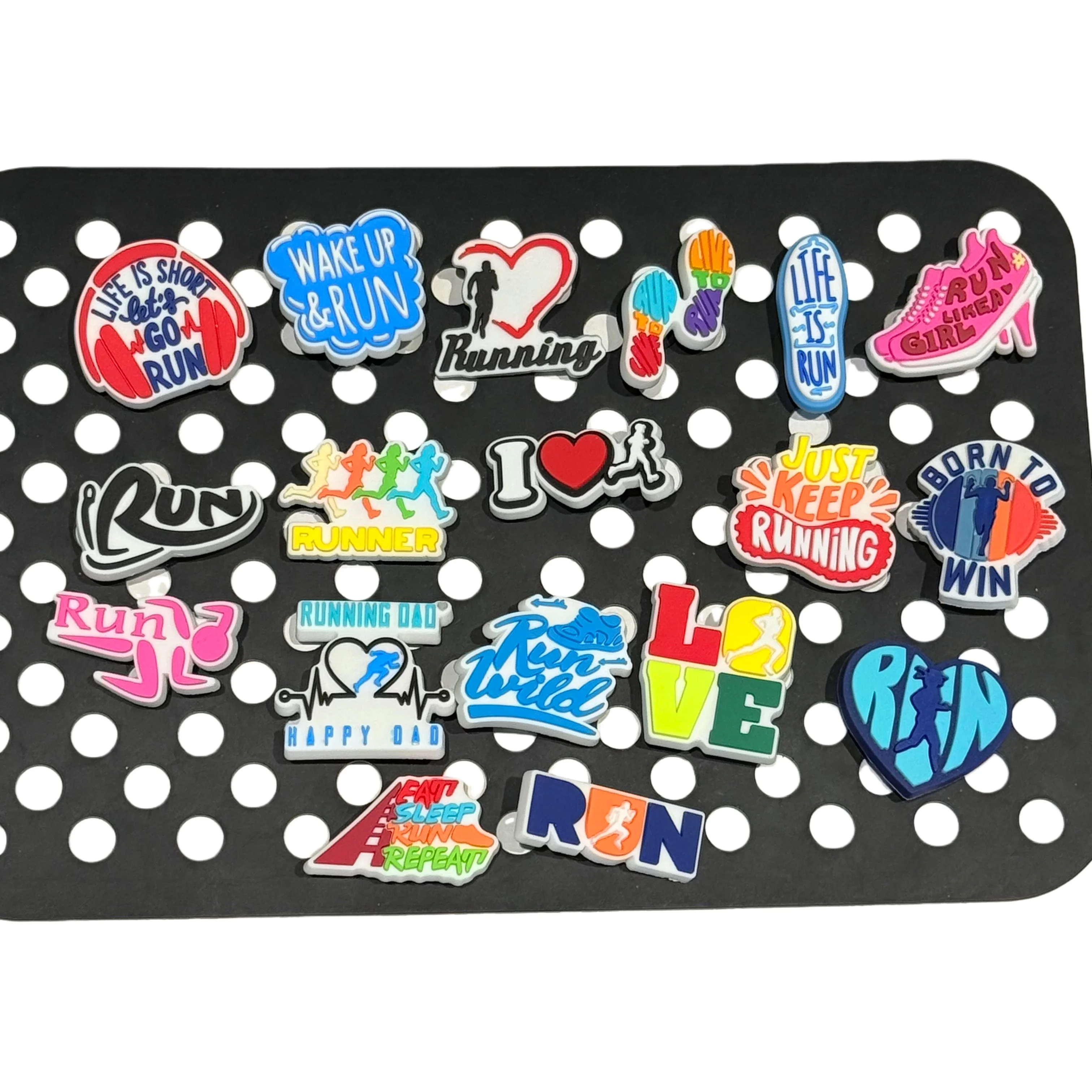 Hot Sales 1-18Pcs Life is Run PVC Shoes Accessories Just Keep Running Kids Clog Buckle Charms For Sports Presents
