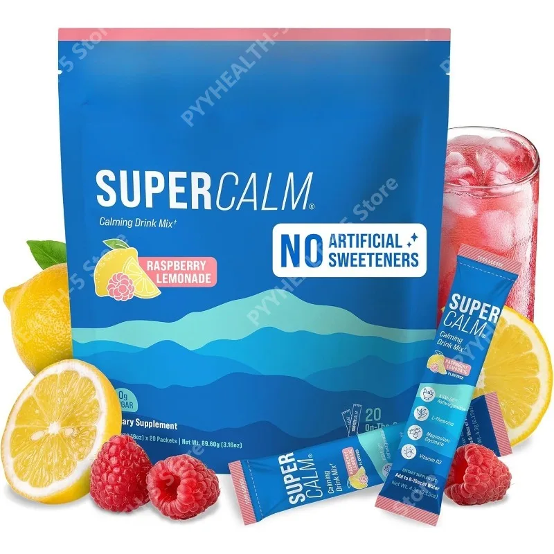 

Powdered Drink Mix, Cortisol Reducer and Sleep Aid Supplement L Theanine Magnesium Glycinate, Vitamin D 3 No Sugar Non GMO 20 Ct