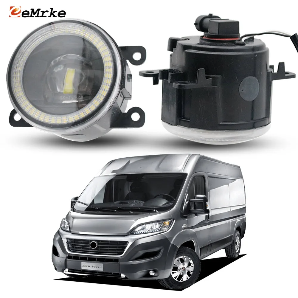 LED Angel Eyes Fog Lights DRL for Fiat Ducato 250/290 2014 2015 2016 2017 2018 2019 2020 Car PTF 30W w/Lens Daytime Running Lamp