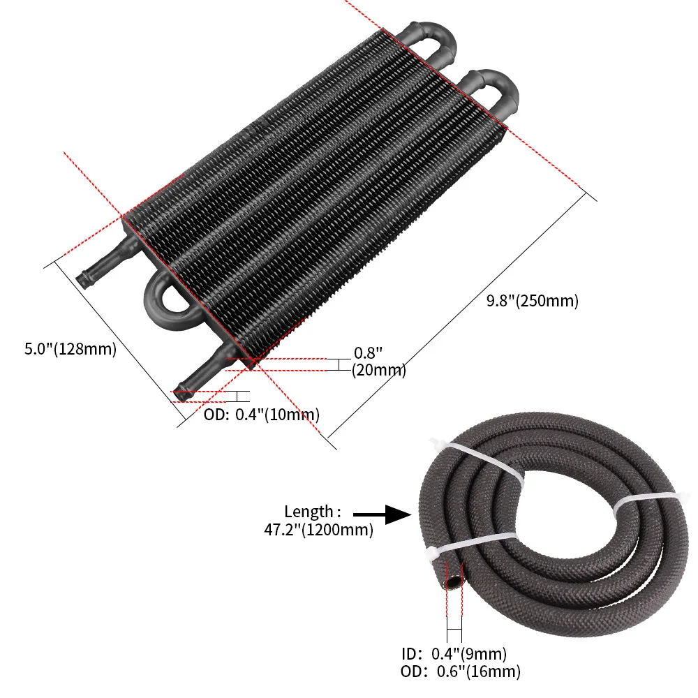 Car Air Conditioning Tube Belt Condenser Tube Oil Cooler Kit Oil Radiator Universal Auto-Manual Radiator Converter Kit 4/6/8 Row