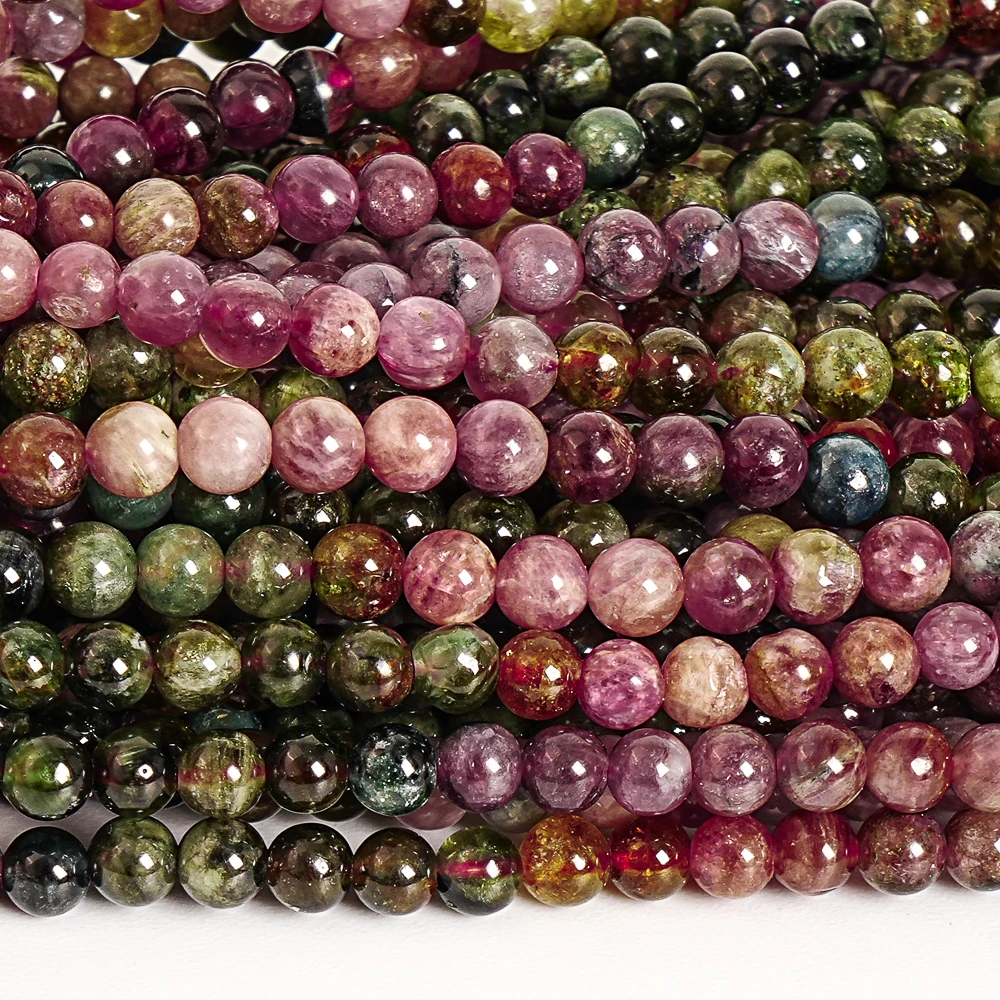 

Натуральные 4 мм разноцветные круглые бусины из турмалина, свободные разноцветные бусины для изготовления ювелирных изделий, бусины из драгоценных камней для браслета, ожерелья