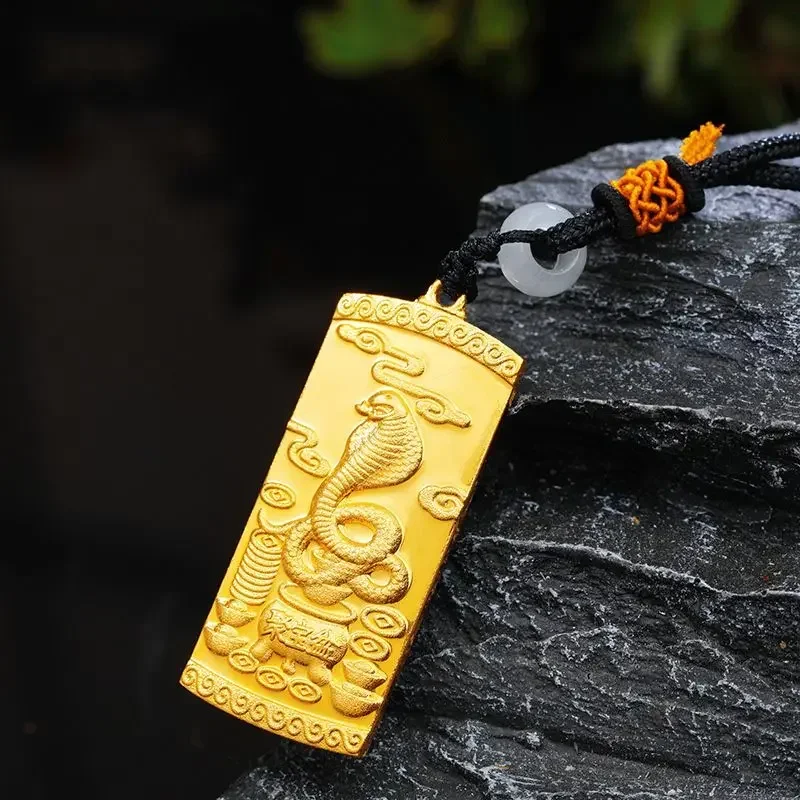 Collar de cobre 100% chapado en oro de 24K de larga duración para hombres, amuletos pequeños, artículos genuinos, zodiaco de oro con cuerda, colgante Guanyin