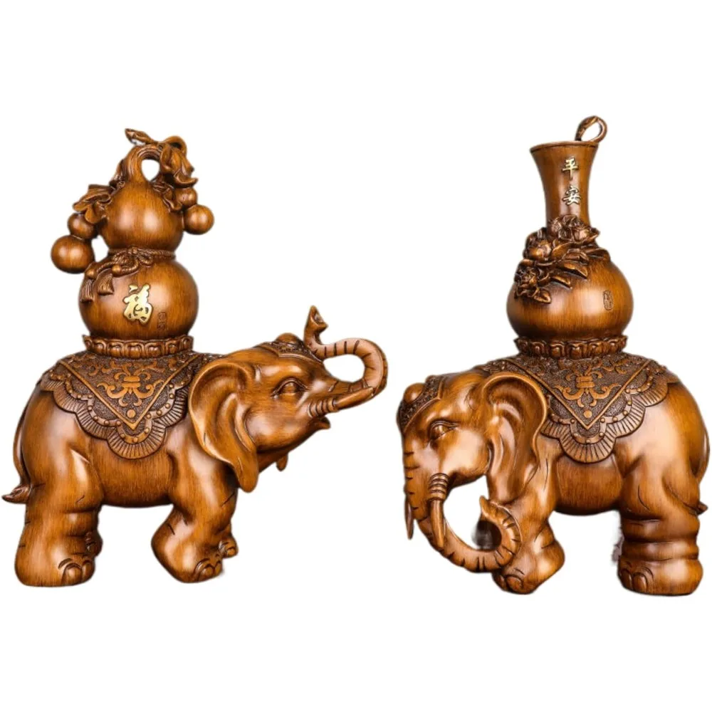 زينة فنغ شوي زوج من خشب الصندل على شكل فيل - Zhaocai Town Residence غرفة المعيشة مدخل خزانة التلفزيون ديكور خزانة الكتب