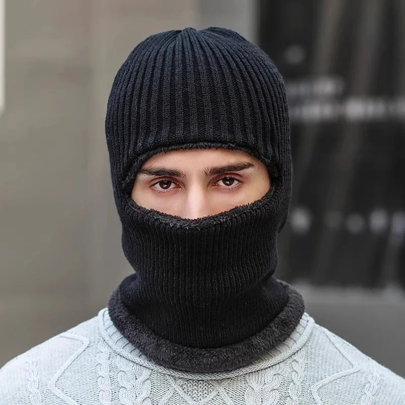 الرجال الشتاء محبوك قبعة بالاكلافا بلون رشاقته أفخم غطاء الوجه الكامل قناع التزلج قبعة يندبروف الدافئة الذكور قطعة واحدة وشاح قبعة