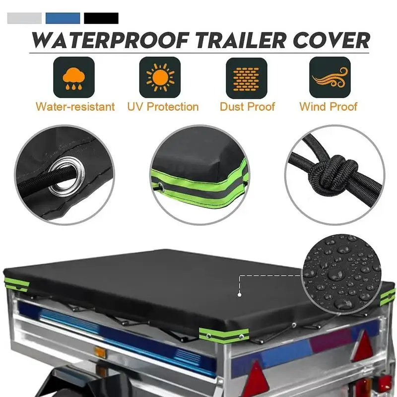 Trailer Cover RV Camping Tarpaulin Auto Roof Ripstop Tent Heavy Duty PVC Waterproof Protector Cover Canopy Rubber Belt  Travel