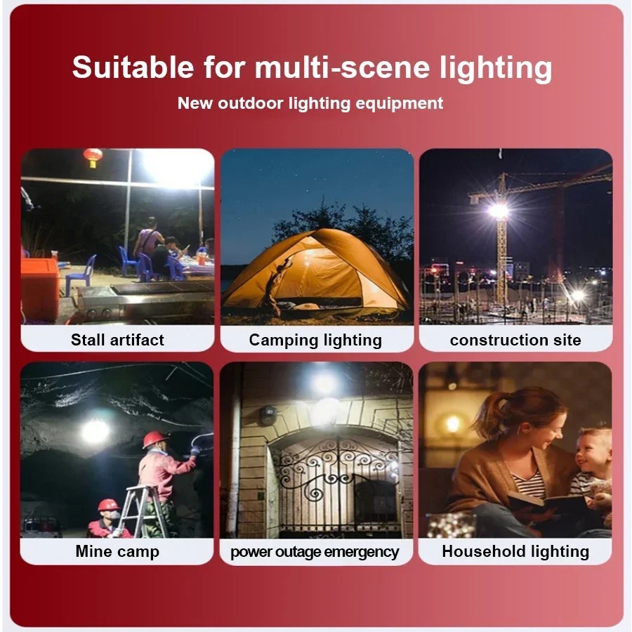 Outdoor Camping Lantern 100W DC Fast Charging Solar Powered Lamp Portable Tent LED Hook Hanging Camping Search Emergency Lights