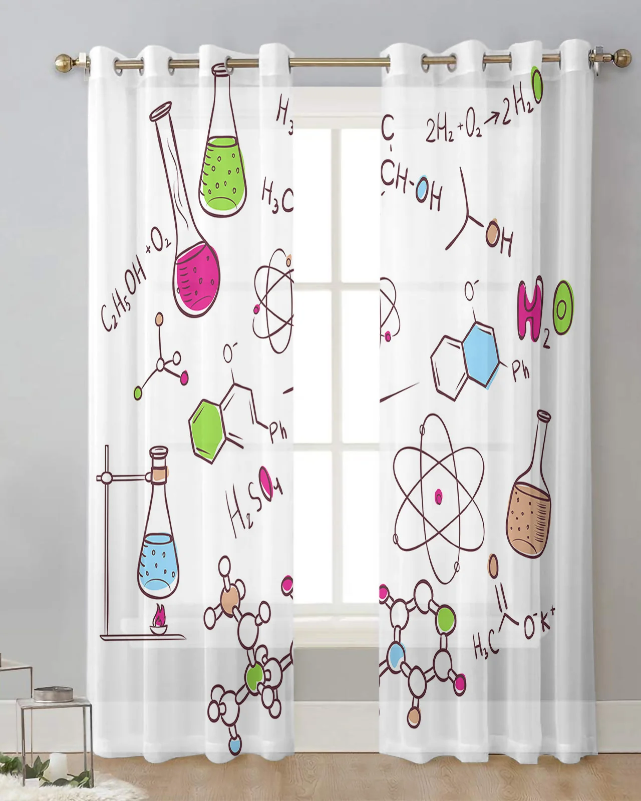 Chemical Formula Illustration Tulle Curtain for Living Room Bedroom Modern Sheer Curtains Transparent Window Curtain