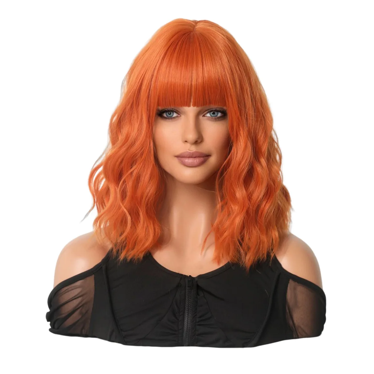 Peluca de pelo de Cosplay ondulada para mujer, pelo corto ombré, naranja sucio, 8 estilos, longitud de hombro, Halloween, Navidad, Anime, 14"