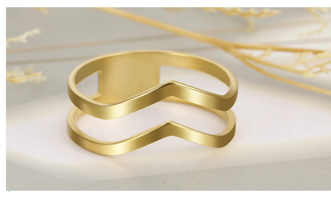 COOLTIME Einfacher modischer Wellenring aus Edelstahl, geometrisch, Party-Fingerringe, Schmuck, Geburtstagsgeschenk für Frauen – Detail 5
