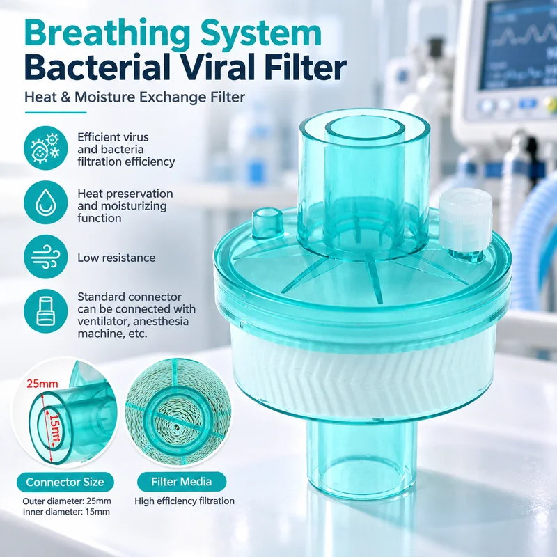 Disposable Breathing System Filter HME HEPA Bacteria Barrier Moisture Heat Exchanger For Ventilator CPAP Machine