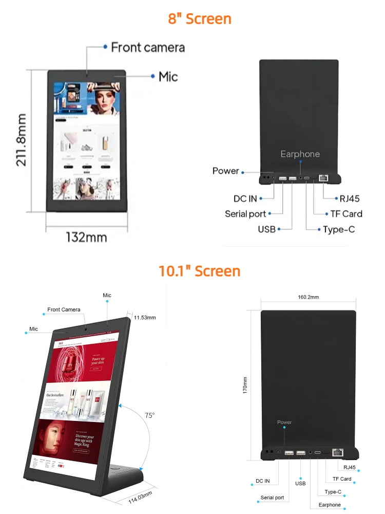 Aomihoo 10.1 Inch Black L Shape Desktop Display Landscape LCD Touch Screen Android Tablet PC Lcd Signage Display