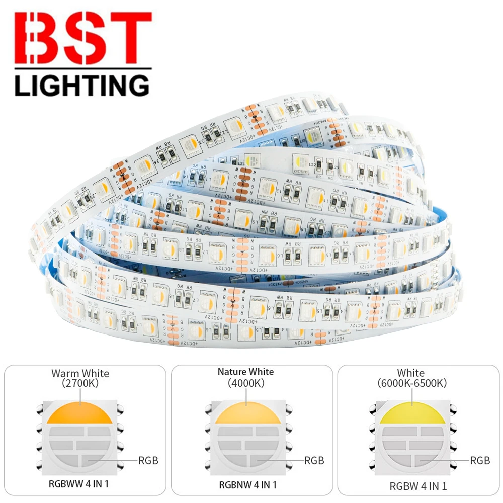 Podświetl 5M RGBW RGBWW 4 w 1 Led Strip 5050SMD 60/72/84/96 diod/m elastyczne światło taśma wstążkowa DC12V/24V