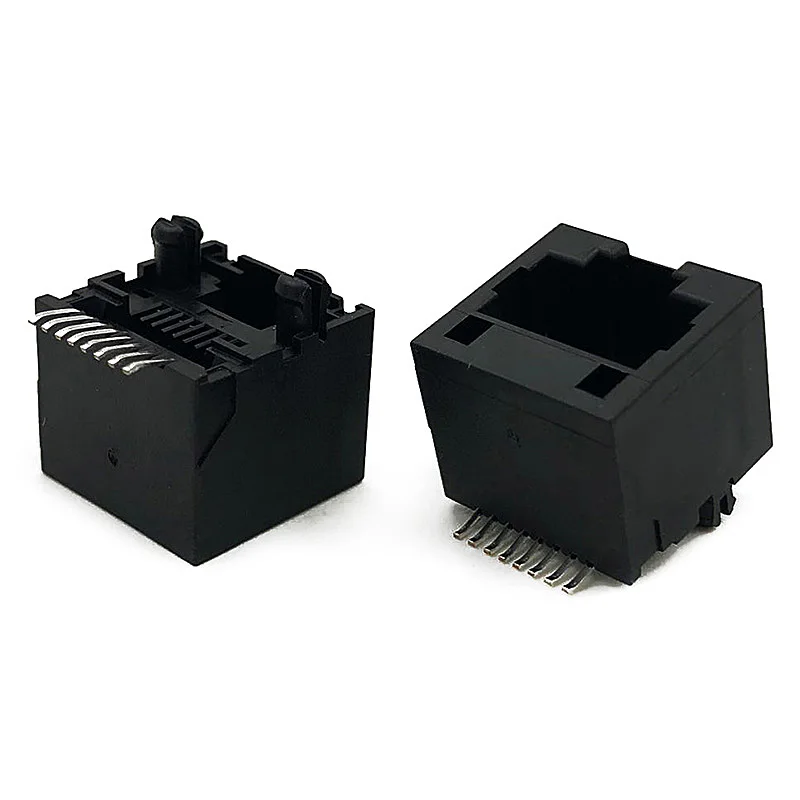 

12PCS RJ45 Connector All-Plastic SMT Network Port Socket 8P8C Modular Jack PCB Female Black Connector 180 Degree H=12.7MM