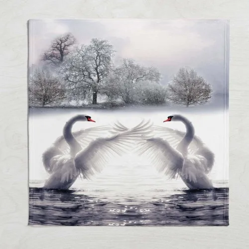 Else Carpet Else White Dancing Swans Wellsoft Patterned 3D Tv Blankets