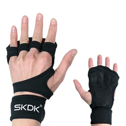 SKDK Guanti fitness per sollevamento pesi con polsi Gel di silicone Protezione completa del palmo Guanti da allenamento per palestra Attrezzatura per sollevamento pesi