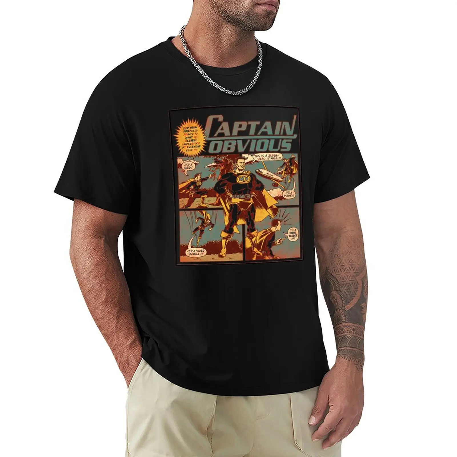 Captain Obvious T-Shirt Vintage Print Crew Neck Tee