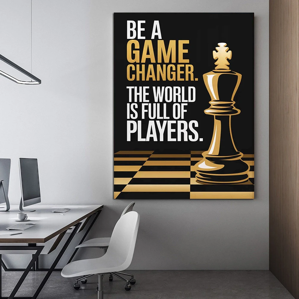 

Chess Motivational Quote Poster Modern Minimalist Wall Art Painting Black Gold Picture, Home Office Interior Decor Canvas Print
