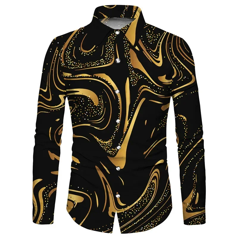 

2023 Men's Gilded Multi-Color Series Fashionable Casual Party Soft and Comfortable Lapel Large Size Long Sleeve Shirt