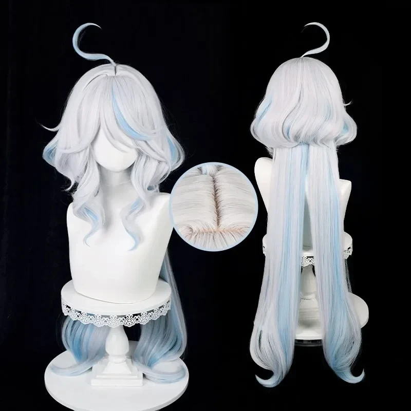 Parrucca cosplay Anime Fontaine Focalors Parrucche lunghe Furina Parrucche da donna ricci bianchi blu Parrucche per capelli resistenti al calore