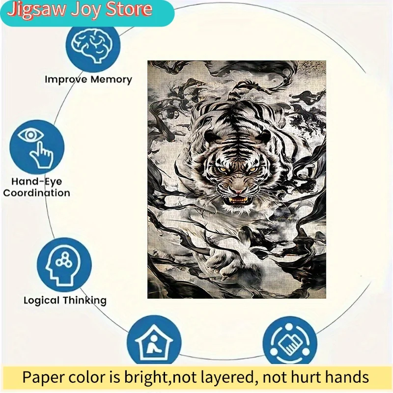 DIY Paper Puzzle, Ink Wash White Tiger Puzzle, Animal Puzzle, Thickened Cardboard Material, Suitable for