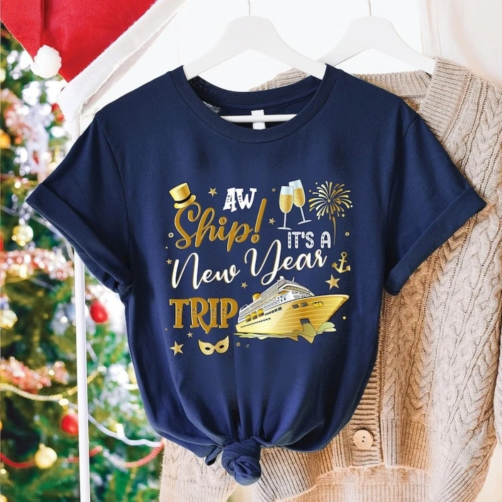 

New Year Cruise Family T-Shirts Happy New Year Cruisin Crew Cruise Ship Vacation Trip Happy New Year Gift Matching Family Shirt
