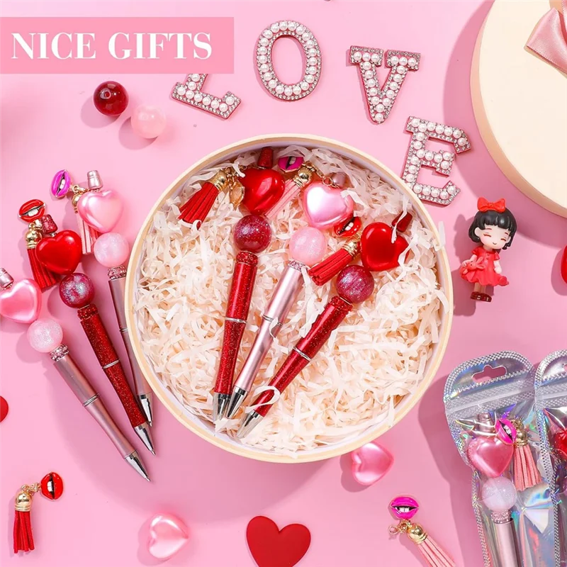 AT82-Canetas con cuentas para el Día de San Valentín, suministros de bolígrafos con cuentas, para regalos del Día de San Valentín, suministros escolares y de oficina, 12 piezas