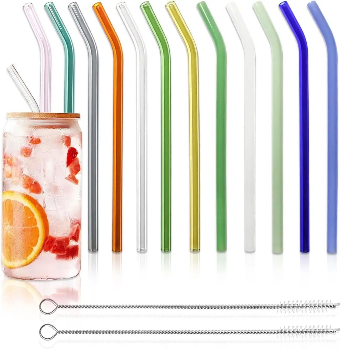 

12 Reusable Glass Straws with Brushes, Shatter-Resistant for Smoothies, Tea, Juice