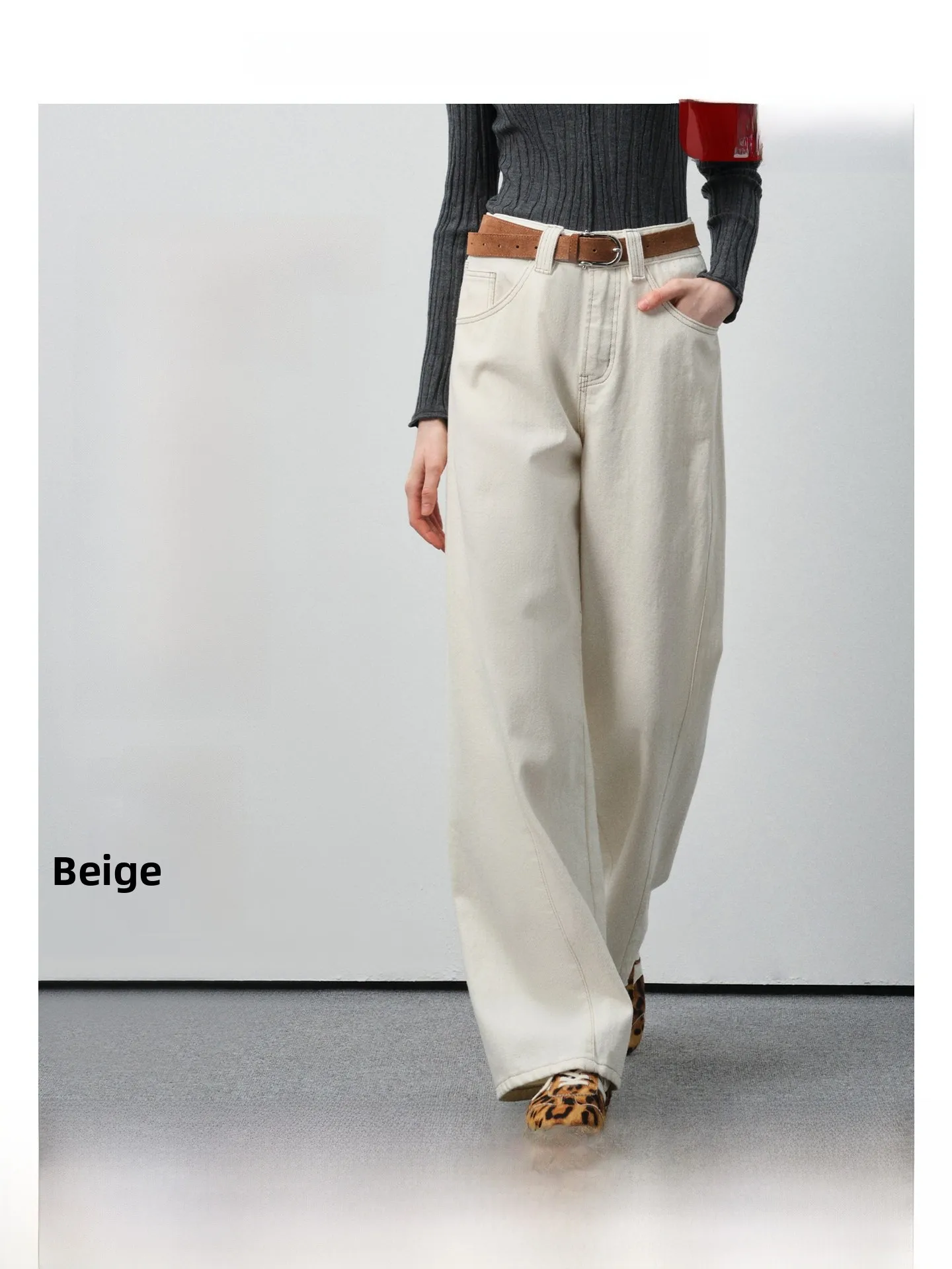 

Широкие джинсы с высокой талией на подкладке, женские зимние удобные дышащие джинсовые брюки прямого кроя VEGA CHANG Commute Sle