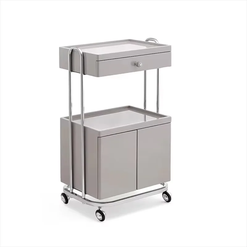 New High Quality Beauty Tool Collecting Salon Trolley Rolling Multi-Function Gold Frame Beauty Trolleys Cart With Double Storage