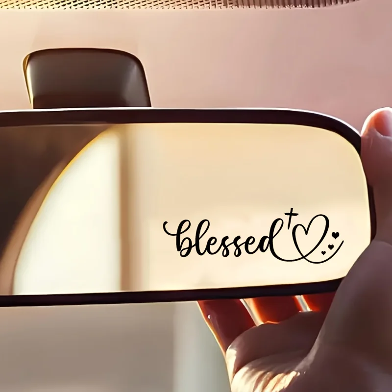Pack of two-piece blessed heart stickers for rearview mirrors, containing humorous Bible verses, suitable for car mirrors, cup