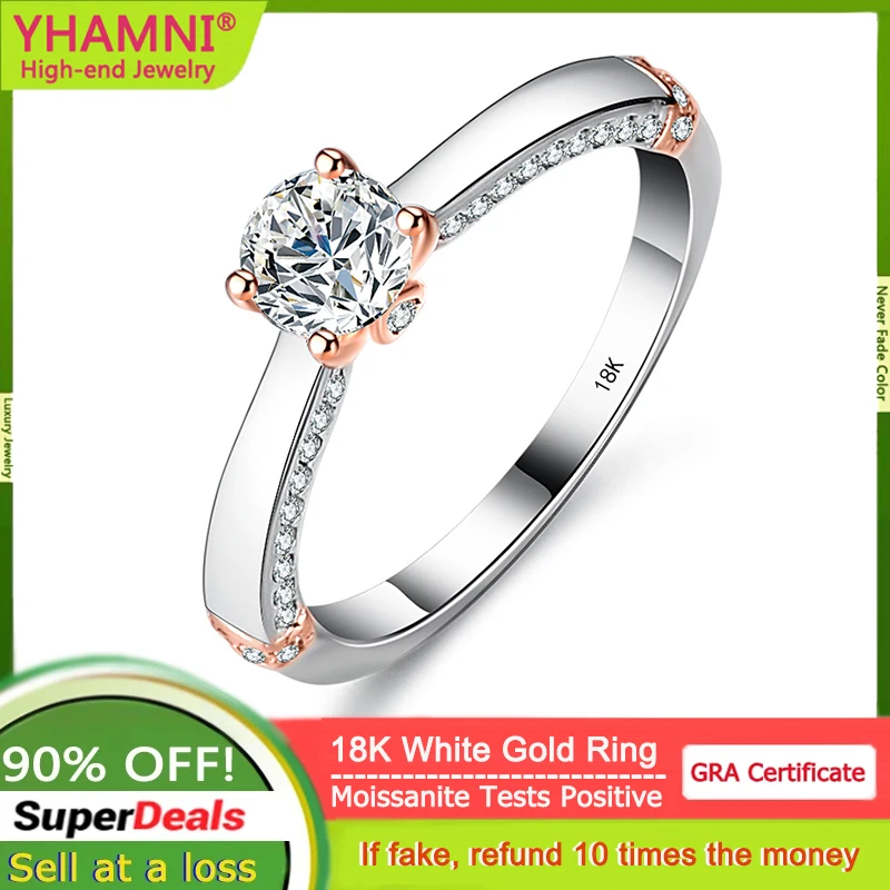 

Original 18K White Gold Ring With Rose Gold Four Claws 0.5 Carat VVS1 D Color Moissanite Girl's Fine Jewelry Wedding Ring Gifts