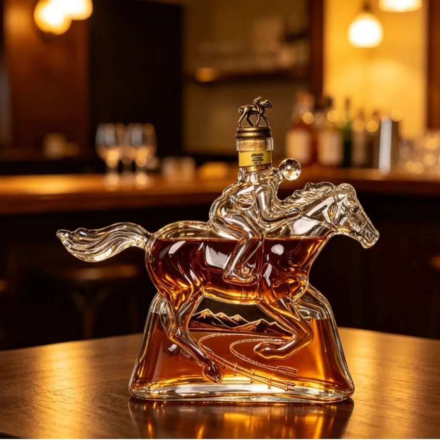 Unique Racing Horse Jockey Glass Decanter Premium Crystal Liquor Bottle Whiskey Storage Bar Decor Gift For Men
