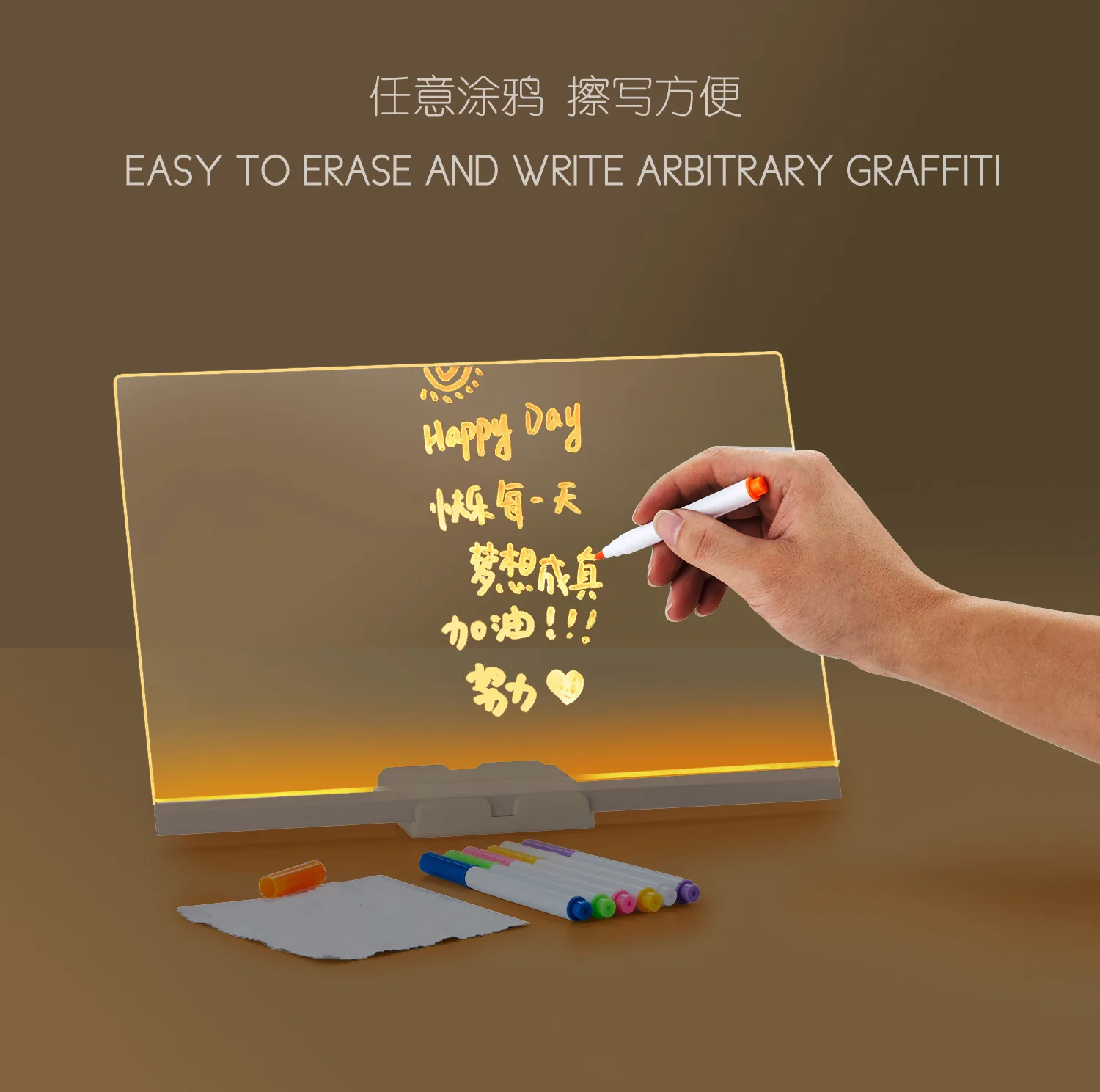 DIY Acrylic LED Light Board Erasable Glow Message Sign Whiteboard Fluorescent Modern Home Office Decor