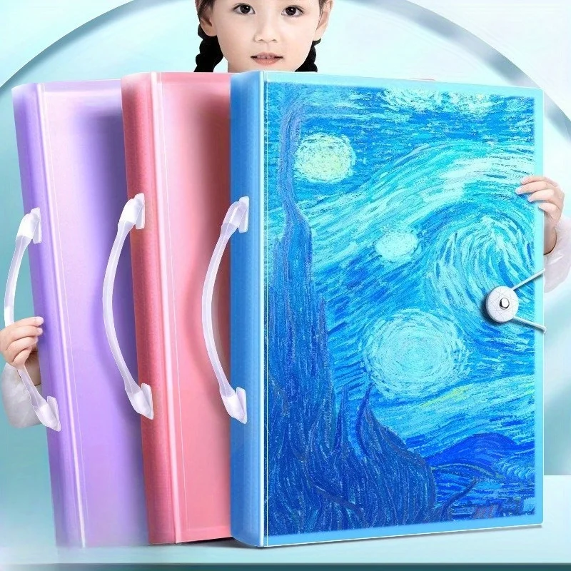 A3 Art Portfolio 60 Pockets, 120-Page Presentation Book with Handle, Blue Night Sky Design for Artists,Office Document Organizer
