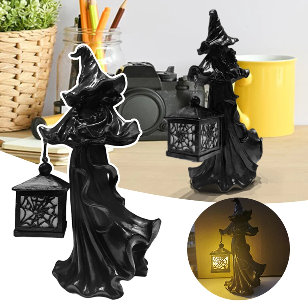 

Hat Wearing Witch Ornament With Lightable Lantern Stylish Crafts Decorative Ornament For Home Bedroom