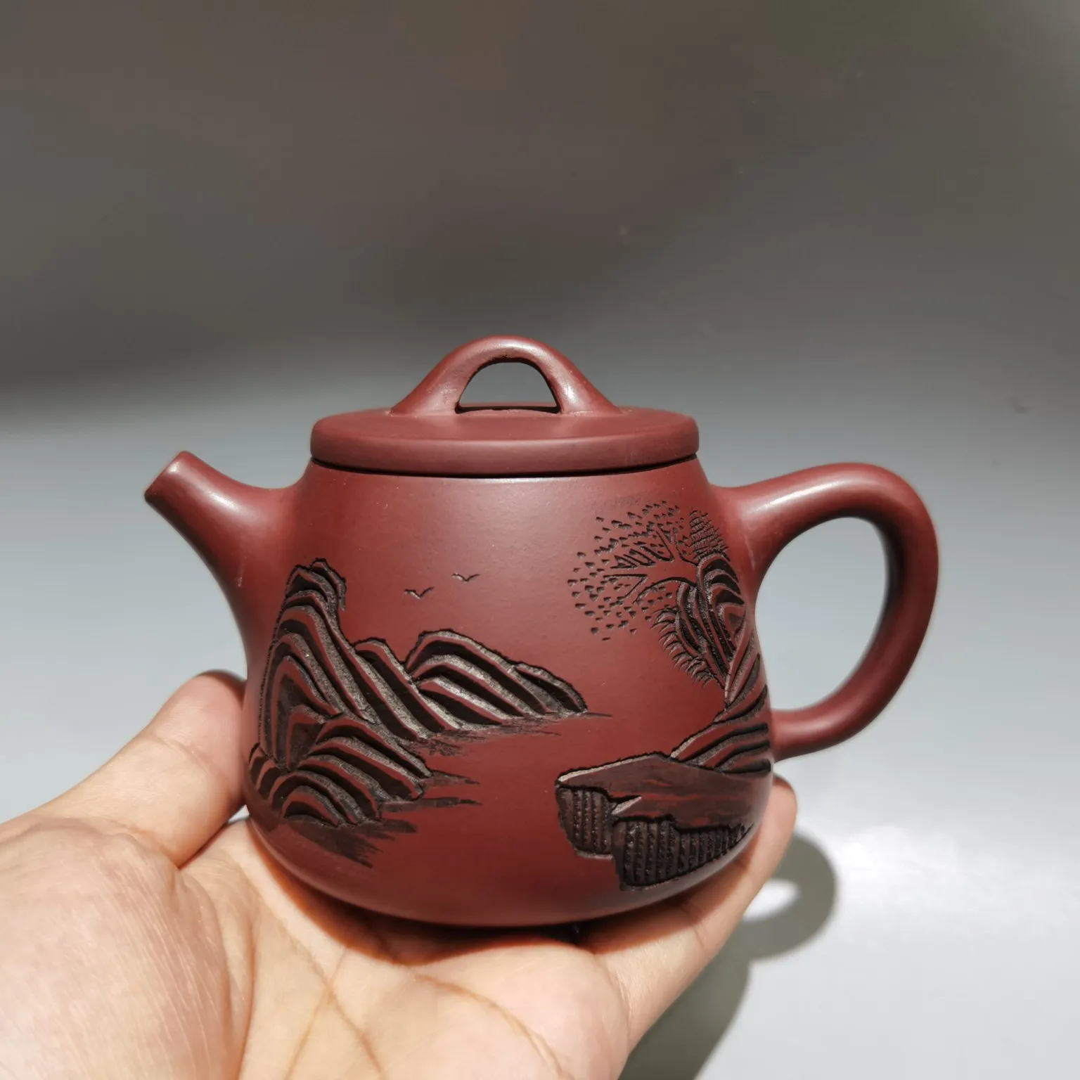 

5"Chinese Yixing Purple Clay Teapot Mud painting Landscape patterns Shipiao Kettle Teapot Flagon Amass wealth Ornaments
