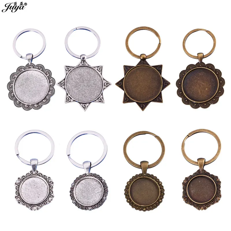 5pcs/lot 20/30mm Cabochon Keychain Base Vintage Flower Bezel Tray For DIY Key Chains Jewelry Making Accessories