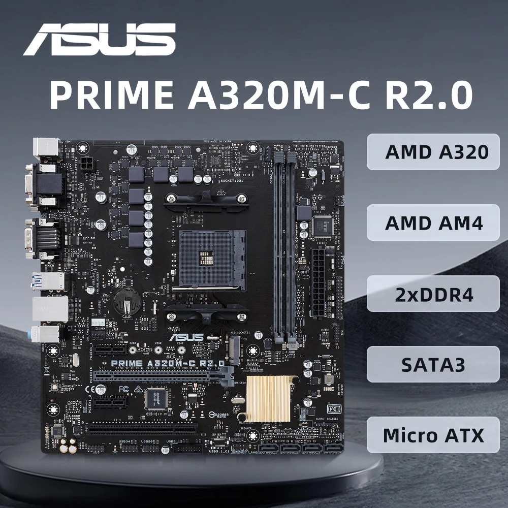 ASUS PRIME A320M-C R2.0 Motherboard Support Ryzen 5 2600X 3600 5600G 5600X3D CPU DDR4 3200MHz AMD A320 M.2 NVME AM4 Mainboard