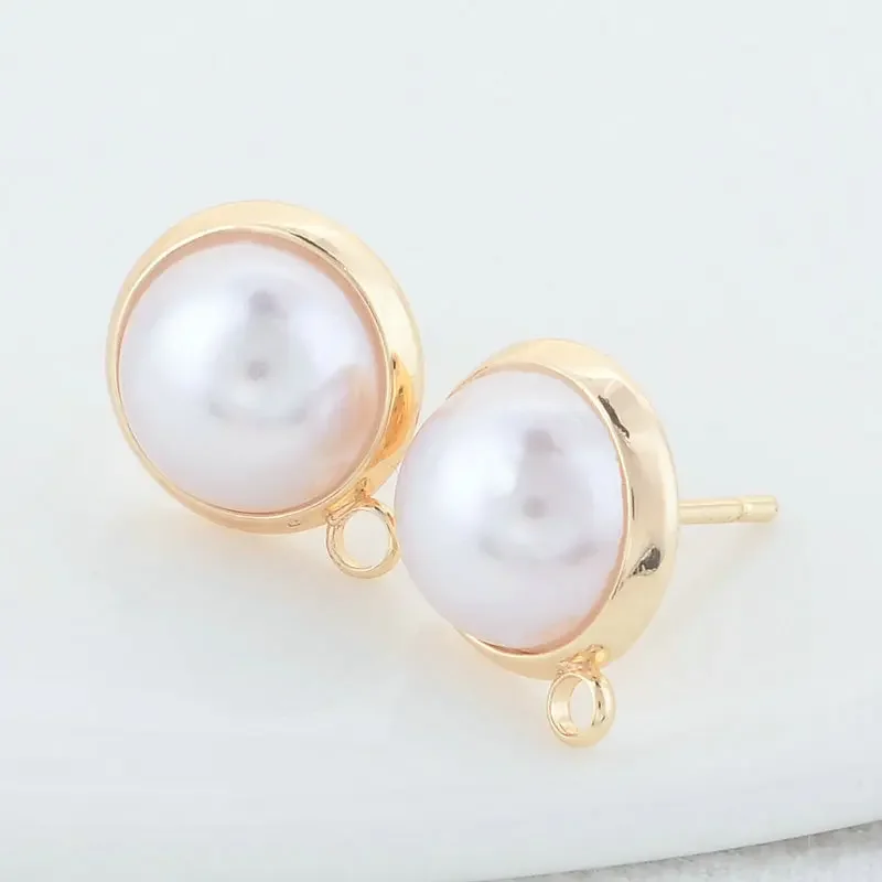 10MM 12MM 14MM 14K Gold Color Plated Brass Round Stud Earrings High Quality Diy DIY Jewelry Making Finding Accessories