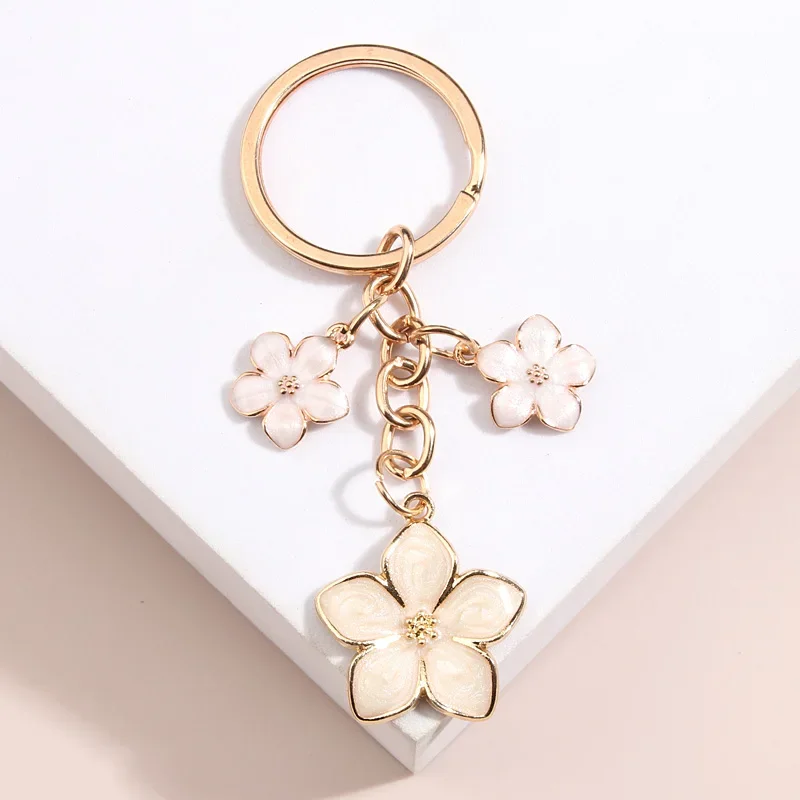 Cute Plant Keychain Sakura Flower Key Ring Enamel Key Chains For Women Girls Handbag Accessorie Car Keys DIY Sweet Jewelry Gifts image 2