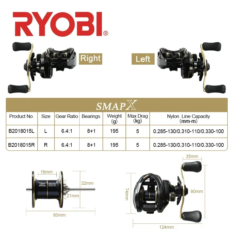 Original    8+1BB 6.4:1 Gear Ratio Max Drag 5kg Baitcasting Fishing Reel