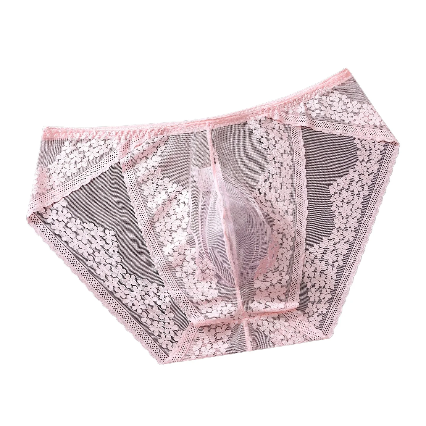 Floral Lace Mesh Briefs for Men 3D U-Convex Pouch Breathable Ultra-Thin Sexy Underwear Sissy Sheer Comfort See Throgh Underpants