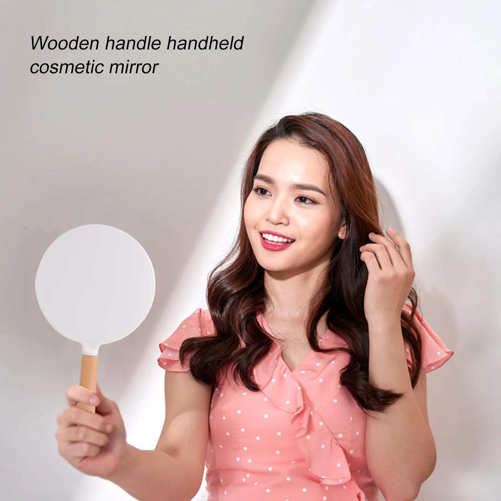 Wood Handle Handheld Makeup Mirror Barber Mirror Salon Portable Clear Surface for Precise Beauty
