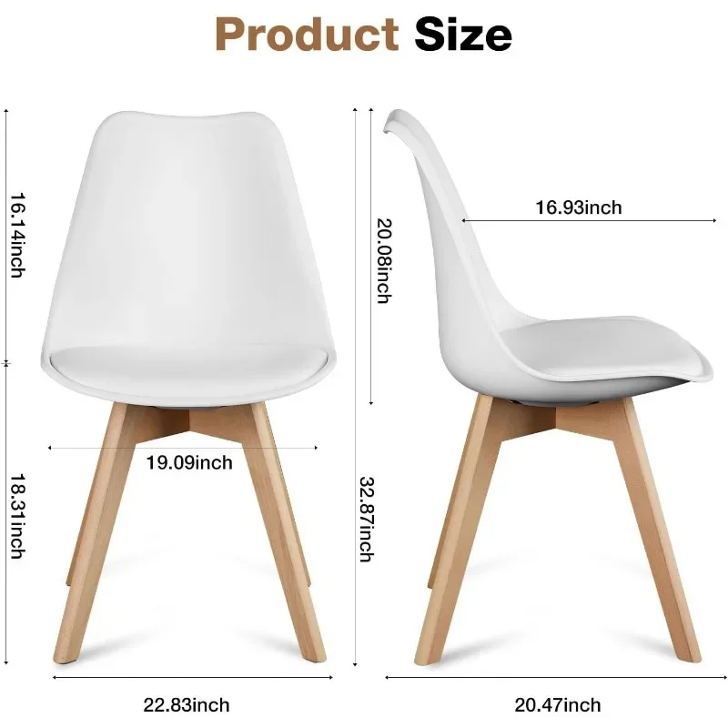 Sillas modernas con patas de madera y cojín de cuero PU para sala de estar y dormitorio, comedor, cocina, mediados de siglo, 4